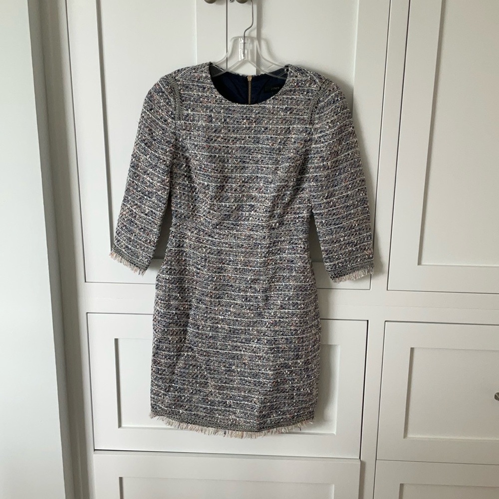 J. Crew 3/4 Sleeve Tweed Dress - Blue and White